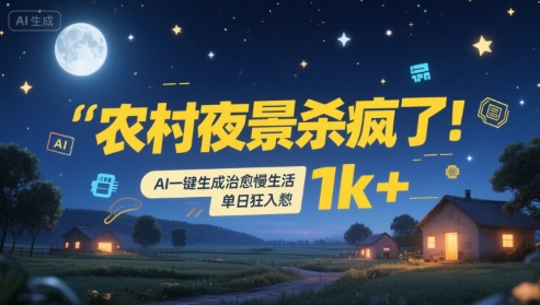 农村夜景杀疯了！AI一键生成治愈系慢生活，单日狂入1k+祝你网-副业赚钱-互联网创业-资源整合祝你网