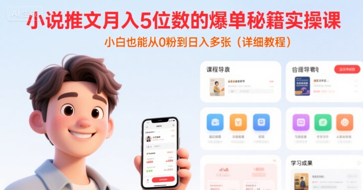 小说推文月入5位数的爆单秘籍实操课，小白也能从0粉到日入多张(详细教程)祝你网-副业赚钱-互联网创业-资源整合祝你网