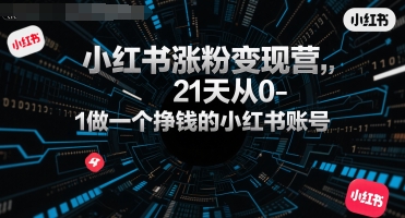 小红书涨粉变现营，21天从0-1做一个挣钱的小红书账号祝你网-副业赚钱-互联网创业-资源整合祝你网