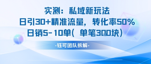实测私域新玩法日引30加精准流量转化率50%日销5-10单每笔3张祝你网-副业赚钱-互联网创业-资源整合祝你网