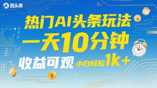 热门AI头条玩法，一天10分钟，收益可观，小白轻松日入1k+祝你网-副业赚钱-互联网创业-资源整合祝你网