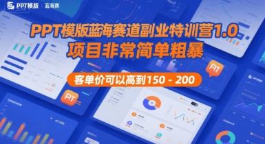 PPT模版蓝海赛道副业特训营1.0，项目非常简单粗暴，客单价可以高到150-200祝你网-副业赚钱-互联网创业-资源整合祝你网