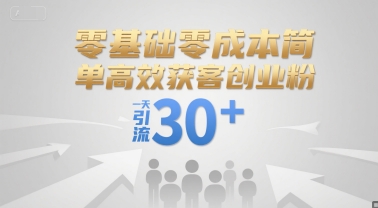 零基础零成本简单高效获客创业粉，一天引流30+祝你网-副业赚钱-互联网创业-资源整合祝你网