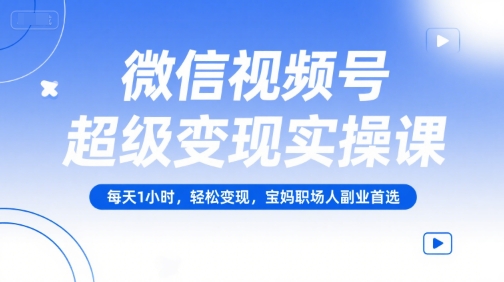 微信视频号超级变现实操课，每天1小时，轻松变现，宝妈职场人副业首选祝你网-副业赚钱-互联网创业-资源整合祝你网