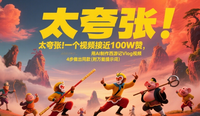 太夸张！一个视频接近100W赞，用AI制作西游记Vlog视频，全流程拆解来了(附万能提示祝你网-副业赚钱-互联网创业-资源整合祝你网