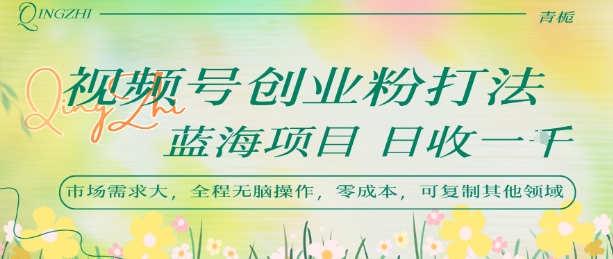 视频号创业粉打法，日入1k，蓝海项目，市场需求大，全程无脑操作，可复制祝你网-副业赚钱-互联网创业-资源整合祝你网