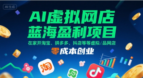 AI虚拟网店蓝海盈利项目，在家开淘宝、拼多多、抖店等虚拟品网店，零成本创业祝你网-副业赚钱-互联网创业-资源整合祝你网