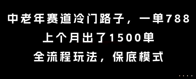 中老年赛道冷门路子，一单788，上个月出了1500单，全流程玩法，保底模式祝你网-副业赚钱-互联网创业-资源整合祝你网