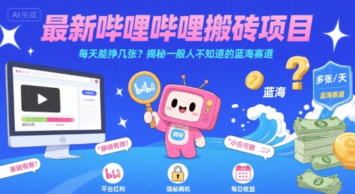 最新哔哩哔哩上B站搬砖项目，每天能挣几张？揭秘一般人不知道的蓝海赛道祝你网-副业赚钱-互联网创业-资源整合祝你网
