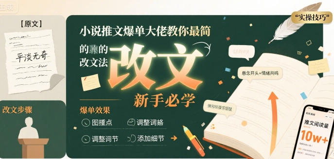 小说推文爆单大佬教你最简单的改文方法实操课，新手必学祝你网-副业赚钱-互联网创业-资源整合祝你网
