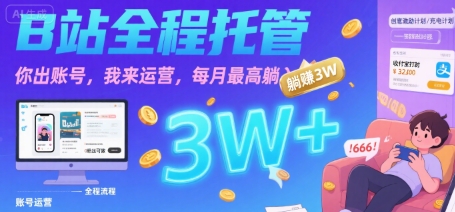 【B站全程托管 】你出账号，我来运营，每月最高躺入3W祝你网-副业赚钱-互联网创业-资源整合祝你网