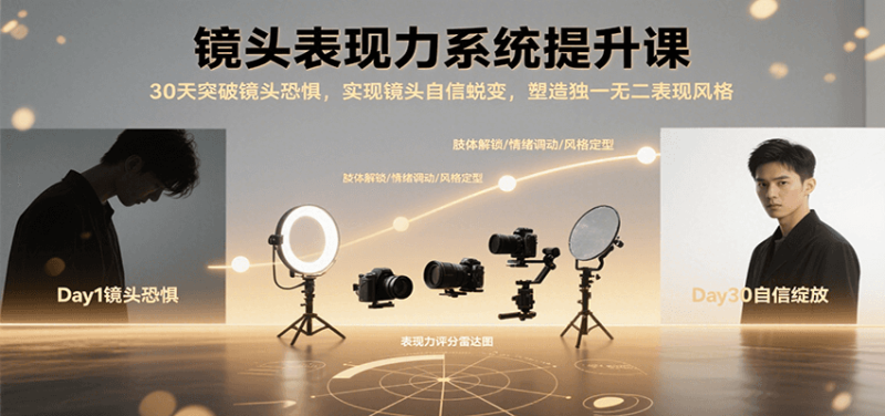 镜头表现力系统提升课，30天突破镜头恐惧实现自信蜕变，塑造独一无二表现风格祝你网-副业赚钱-互联网创业-资源整合祝你网