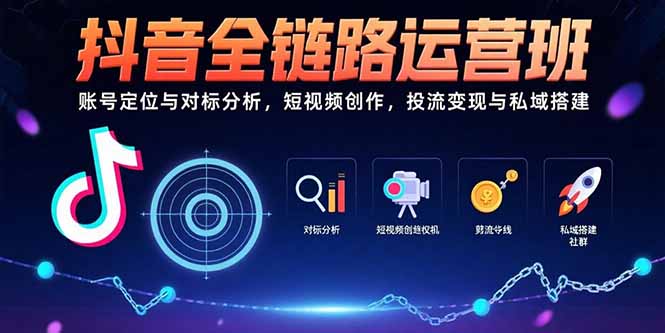 抖音全链路运营班：账号定位与对标分析，短视频创作，投流变现与私域搭建祝你网-副业赚钱-互联网创业-资源整合祝你网