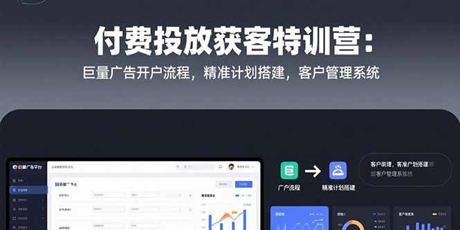 付费投放获客特训营：巨量广告开户流程，精准计划搭建，客户管理系统祝你网-副业赚钱-互联网创业-资源整合祝你网