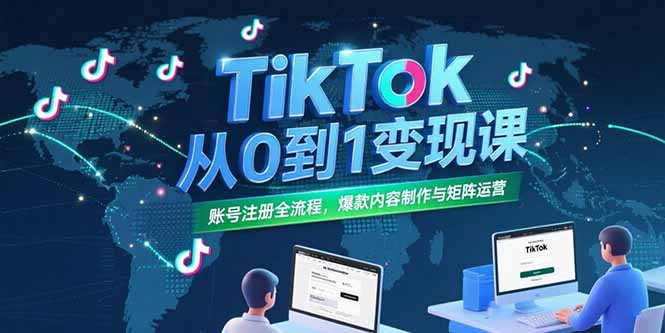 TikTok从0到1变现课，账号注册全流程，爆款内容制作与矩阵运营祝你网-副业赚钱-互联网创业-资源整合祝你网