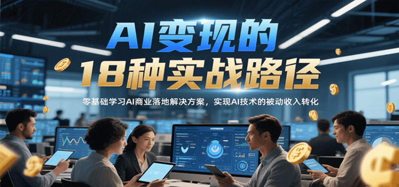 AI变现的18种实战路径，零基础学习AI商业落地解决方案，实现AI技术的被动收入转化祝你网-副业赚钱-互联网创业-资源整合祝你网