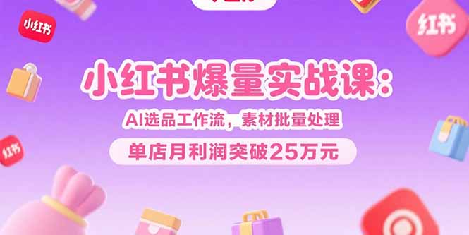 小红书爆量实战课：AI选品工作流，素材批量处理，单店月利润突破25万元祝你网-副业赚钱-互联网创业-资源整合祝你网