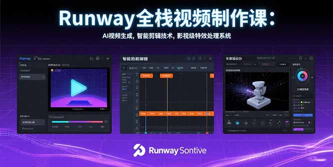 Runway全栈视频制作课：AI视频生成，智能剪辑技术，影视级特效处理系统祝你网-副业赚钱-互联网创业-资源整合祝你网