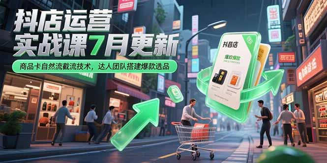 抖店运营实战课7月更新，商品卡自然流截流技术，达人团队搭建爆款选品祝你网-副业赚钱-互联网创业-资源整合祝你网