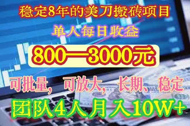 稳定8年的美刀搬砖项目，单人每日收益800—3000.团队4人月入10W+.可线下祝你网-副业赚钱-互联网创业-资源整合祝你网
