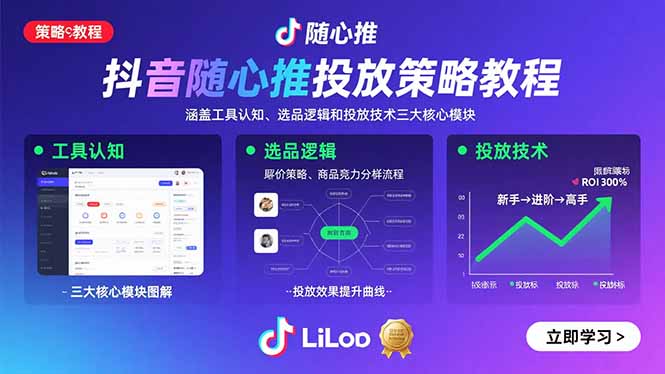抖音随心推投放策略教程：涵盖工具认知、选品逻辑和投放技术三大核心模块祝你网-副业赚钱-互联网创业-资源整合祝你网