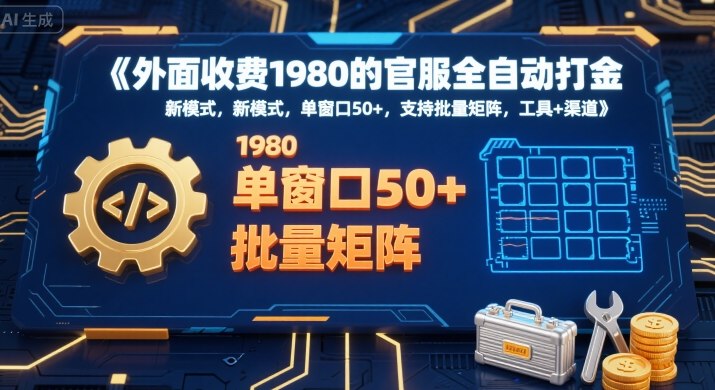 外面收费1980的官服全自动打金，新模式，单窗口50+，支持批量矩阵，工具+渠道祝你网-副业赚钱-互联网创业-资源整合祝你网