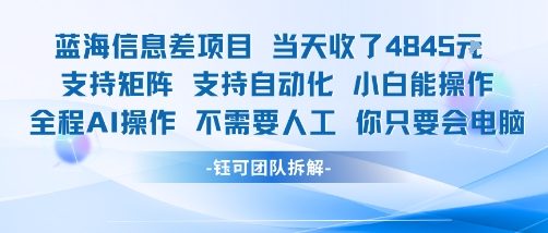 蓝海信息差项目当天收米1k+ 支持矩阵支持自动化小白能操作全程AI操作不需要人工你只要会电脑祝你网-副业赚钱-互联网创业-资源整合祝你网