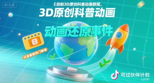 自制3D原创科普动画教程，动画还原事件，抖音最新热门赛道，可过伙伴计划祝你网-副业赚钱-互联网创业-资源整合祝你网