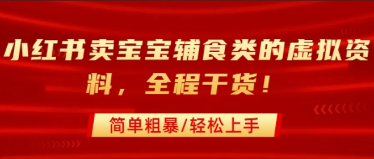 小红书卖宝宝辅食类的虚拟资料，从引流到私域变现，全程干货，简单粗暴，轻松上手祝你网-副业赚钱-互联网创业-资源整合祝你网