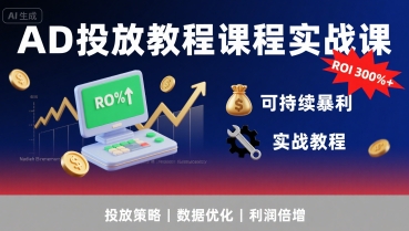 AD投放教程课程实战课，实现广告ROI300%+可持续暴利祝你网-副业赚钱-互联网创业-资源整合祝你网