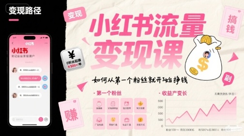 小红书流量变现课，如何从第一个粉丝就开始挣钱祝你网-副业赚钱-互联网创业-资源整合祝你网