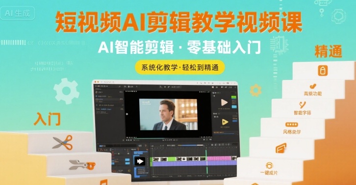 短视频AI剪辑教学视频课，入门到精通祝你网-副业赚钱-互联网创业-资源整合祝你网