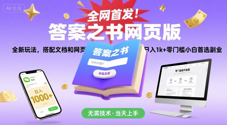 全网首发！答案之书网页版，全新玩法，搭配文档和网页，日入1k+零门槛小白首选副业祝你网-副业赚钱-互联网创业-资源整合祝你网