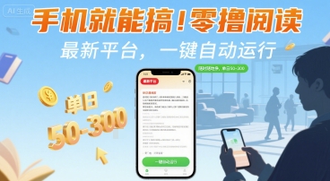 手机就能搞！零撸阅读挂G，最新平台，一键自动运行，随时随地挣，单日50-3张+祝你网-副业赚钱-互联网创业-资源整合祝你网