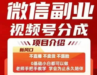 微信副业视频号分成，不直播 不卖货 不露脸，三五分钟即可完成一条作，每日收益几十、几张不等祝你网-副业赚钱-互联网创业-资源整合祝你网