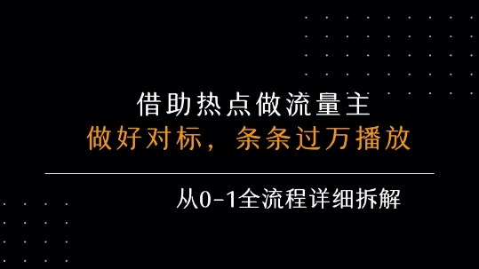 借力热点，乘顺风车玩流量主，条条过万播放， 每月收益5k+，从0-1全流程详细拆解祝你网-副业赚钱-互联网创业-资源整合祝你网