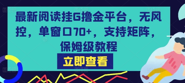 最新阅读挂G撸金平台，无风控，单窗口70+，支持矩阵，保姆级教程祝你网-副业赚钱-互联网创业-资源整合祝你网