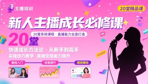 新人主播必学的20堂培训课，让主播快速成长的必学课程，帮你直播能力快速打造的实操方法祝你网-副业赚钱-互联网创业-资源整合祝你网