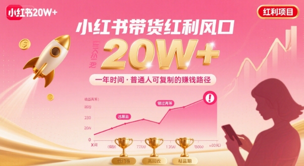 一年时间靠小红书带货项目年入20w+，最不能错的大红利项目祝你网-副业赚钱-互联网创业-资源整合祝你网