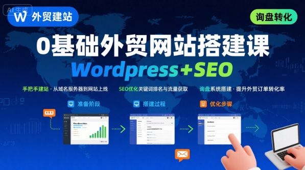 WordPress外贸建站+SEO优化课程，手把手教你从0到1搭建可获得询盘的外贸网站祝你网-副业赚钱-互联网创业-资源整合祝你网