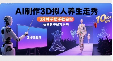 Ai制作3D拟人养生走秀，3分钟手把手教会你，快速起千粉万粉号祝你网-副业赚钱-互联网创业-资源整合祝你网