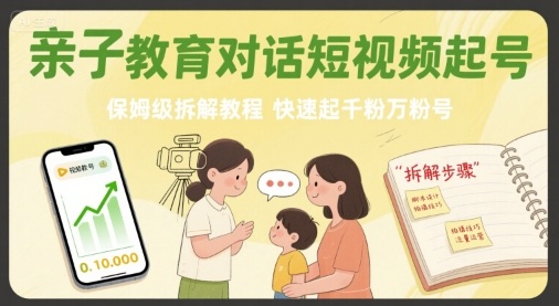 亲子教育对话短视频起号，保姆级拆解教程，快速起千粉万粉号祝你网-副业赚钱-互联网创业-资源整合祝你网