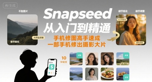 Snapseed从入门到精通，手机修图高手速成，一部手机就能修出摄影大片祝你网-副业赚钱-互联网创业-资源整合祝你网