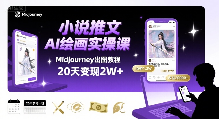 小说推文干货分享之AI绘画MJ出图实操课，用Midjourney做小说推文，20天挣2w祝你网-副业赚钱-互联网创业-资源整合祝你网
