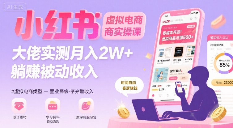 小红书虚拟电商，大佬实测月入2W+，实现被动收入祝你网-副业赚钱-互联网创业-资源整合祝你网