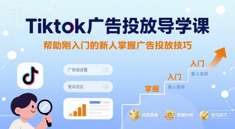 Tiktok广告投放导学课，帮助刚入门的新人掌握广告投放技巧祝你网-副业赚钱-互联网创业-资源整合祝你网
