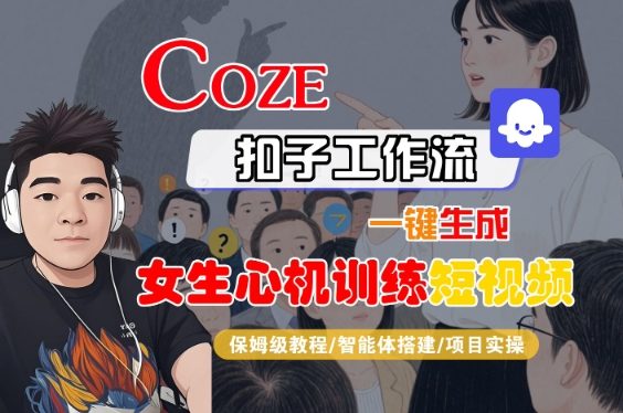 COZE扣子工作流一键生成女生心机训练短视频，保姆级教程-智能体搭建-项目实操祝你网-副业赚钱-互联网创业-资源整合祝你网