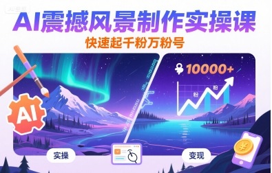 AI震撼风景制作实操课，快速起千粉万粉号祝你网-副业赚钱-互联网创业-资源整合祝你网