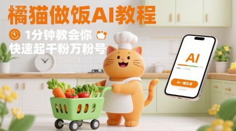 有趣的橘猫买菜做饭视频，用AI一键搞定，1分钟教会你，快速起千粉万粉号祝你网-副业赚钱-互联网创业-资源整合祝你网
