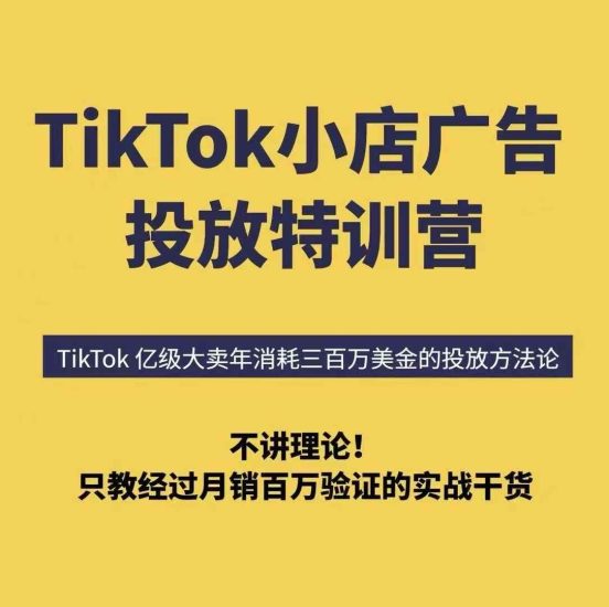 TikTok小店广告投放特训营，6天破局计划专治各种“投不动”，教你经过月销百万验证的实战干货祝你网-副业赚钱-互联网创业-资源整合祝你网